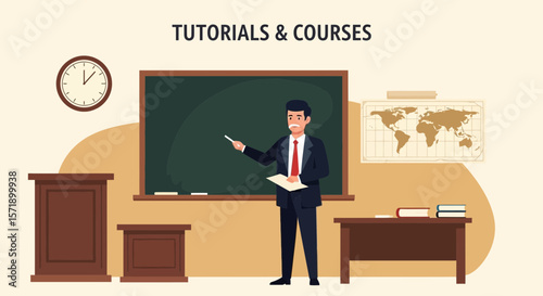 Professor Explaining Lesson In Classroom With Blackboard For Education Concept