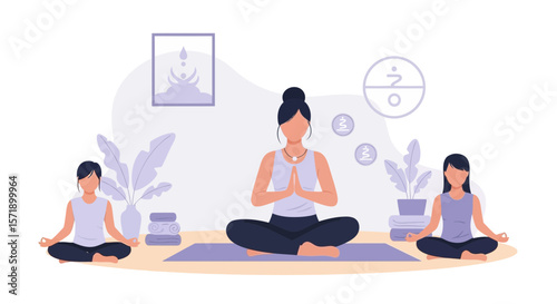 Women Practicing Meditation Together During Yoga Session At Home Concept