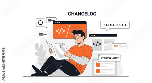 Programmer Reading Changelog Documents Reviewing Release Notes And Version History