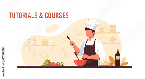 Online Cooking School Chef Demonstrating Culinary Skills For Tutorials And Courses
