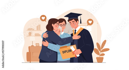 Proud Family Hugging Graduate After Graduation Milestone Celebration Moment