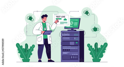 System Analyst Verifying Test Log On Computer Server For Software Quality Assurance