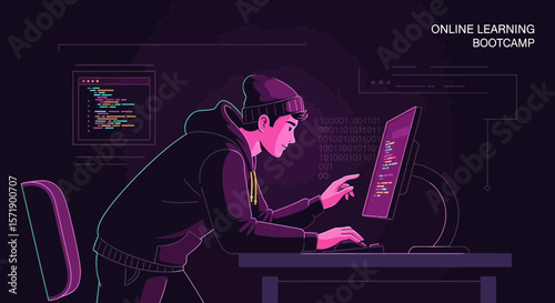 Young Coder Immersed In Programming And Developing Software On The Computer