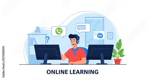 Online Education Platform Man Communicating Through Computer For Online Classes