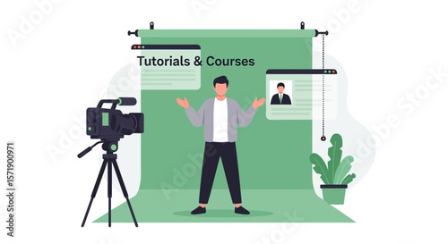 Online Education Presentation With Professional Video Camera and Green Screen Background