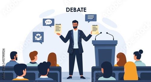 Public Speaking Event Featuring a Speaker Debating an Important Topic