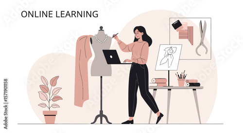 Online Fashion Design Course With Woman and Mannequin Dressmaking