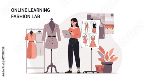 Online Fashion Design Studio A Woman Creates New Clothing Collection Designs