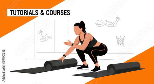 Online Fitness Tutorials Showcasing Women Preparing Exercise Mat For Squats