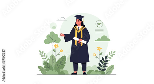 Young Graduate In Academic Dress Celebration Graduation Achievement Success