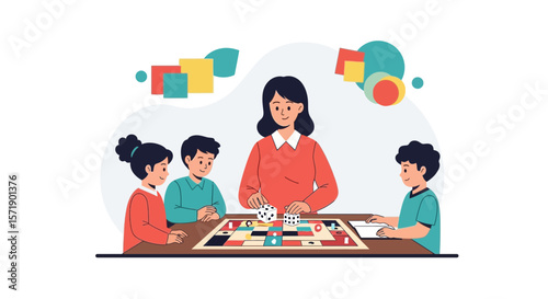 Teacher Playing A Board Game With Students In Classroom Illustration Concept