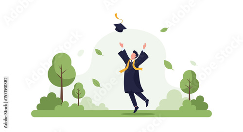 Joyful Graduation: Graduate Tossing Cap in Celebration of Academic Achievement