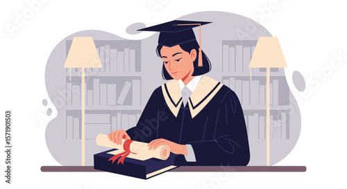 Young Graduate Woman Receives Diploma Education Completion In Academic Environment