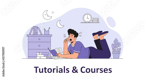 Late Night Study Session With Exhausted Student Learning Before Sleep