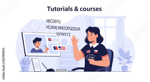 Online Language Tutoring And Lessons From Around The Globe Vector Design
