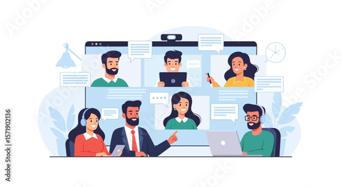 Team Meeting Online Conference Telecommunication and Virtual Communication Concept