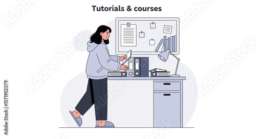 Online Learning Platform With Relaxed Student Organizing Study Materials At Desk
