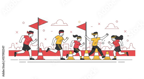 Young People Enjoying Obstacle Course Run, Celebrating Teamwork And Healthy Competition