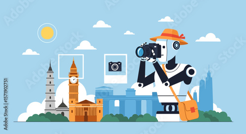 Robot Tourist Capturing Cityscape Photographs While Traveling The World With AI Technology