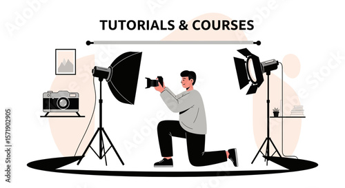 Online Photography Courses And Tutorials With Professional Photographer Concept