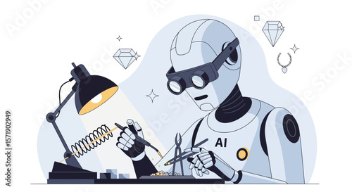 Robotic Goldsmith Creating Exquisite Jewelry With Advanced Technology Illustration