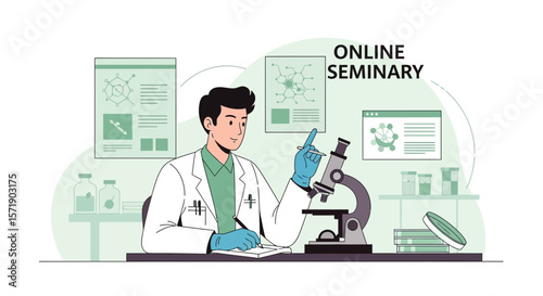 Online Scientific Seminar Vector Illustration for Education and Discovery