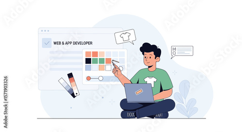 Young Web App Developer Working Remotely From Home On Branding Project