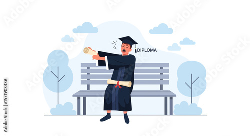 Tired Graduate Celebrating Academic Achievement In Park With Diploma