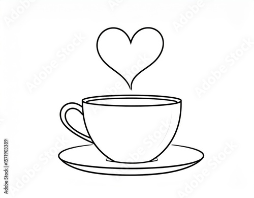 Simple Outline Coffee Cup With Heart