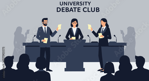 Scholastic Debate Tournament With Competing College Students Discussing Policies
