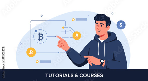 Man Explaining Digital Currency Blockchain Technology for Online Learning and Tutorials