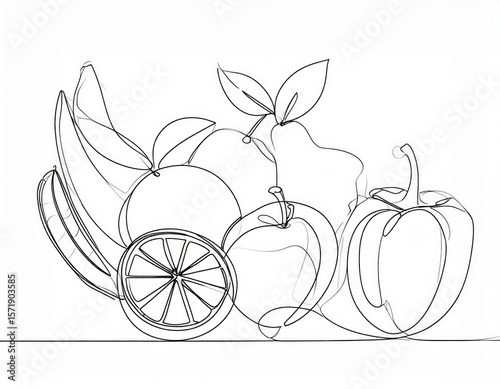 Line Art Still Life Fruit Arrangement