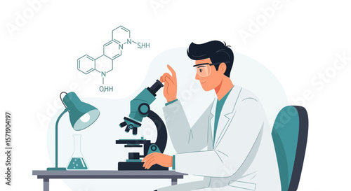 Scientist Analyzing Sample Under Microscope In Laboratory For Medical Research