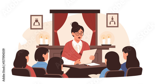 Passionate Teacher Inspiring Students With Engaging Lesson In Cozy Classroom