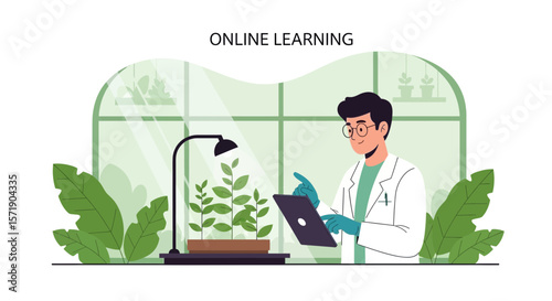Scientist Conducting Plant Research Via Online Platform With Laboratory Equipment