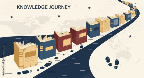 Path Of Knowledge Books And Footprints Depicting Learning As A Journey