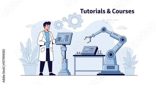 Scientist Controls Robotic Arm In Automated Laboratory For Educational Purposes