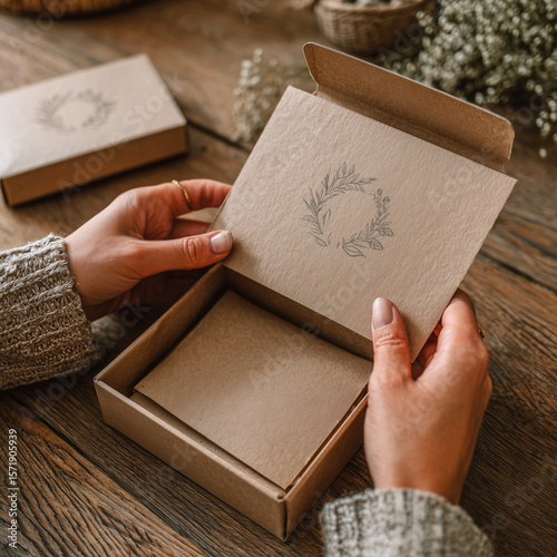 Hands unboxing eco-friendly biodegradable packaging 
