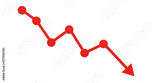 A red graph with a downward trend, isolated on white background