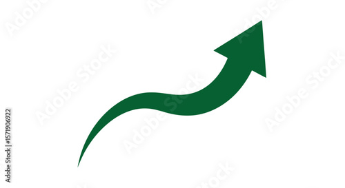 A green arrow curves upwards, indicating positive growth and direction, isolated on white background
