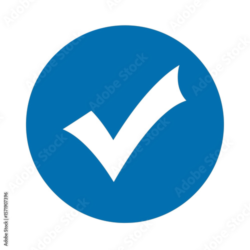 A white check mark inside a blue circle, isolated on white background, symbolizes approval, validation, and correctness