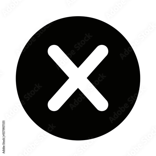 A white cross mark inside a black circle, isolated on white background, symbolizes cancellation and negativity