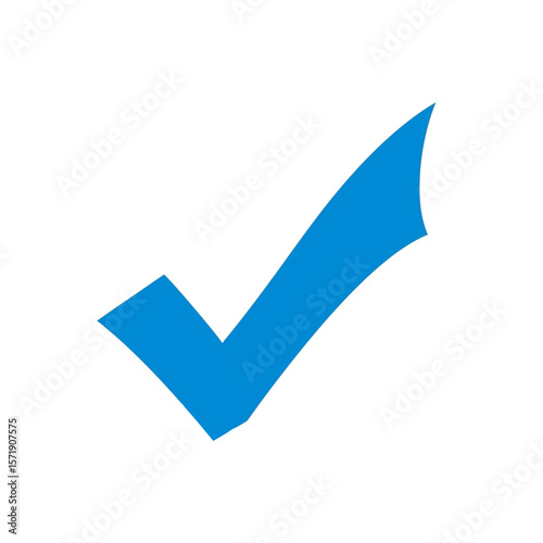 A blue check mark signifies approval and correctness, isolated on white background