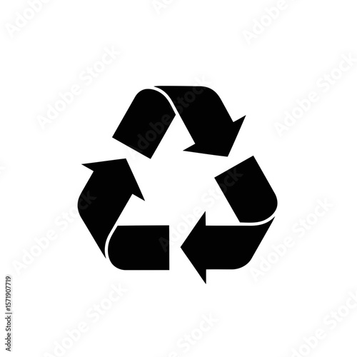 The black recycling symbol with three arrows isolated on white background, representing environmental conservation and sustainability