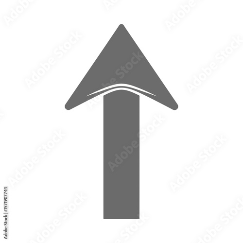 A simple gray arrow pointing upwards, indicating direction and progress, isolated on white background