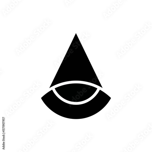 A black and white symbol of an eye within a triangle, isolated on white background, representing vision and secret societies
