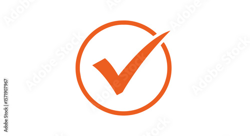 An orange check mark inside a circle isolated on white background indicates approval, agreement, or a correct choice