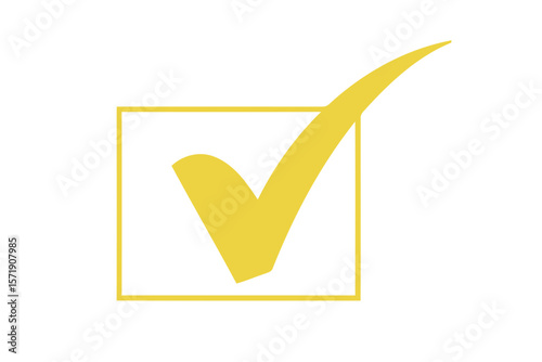 A yellow check mark inside a square isolated on white background indicates approval, agreement, or a correct choice
