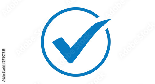A blue check mark inside a circle indicates approval, isolated on white background
