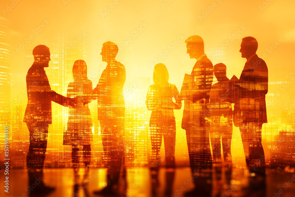 Fototapeta premium Diverse Business People Engaging in Conference Meeting Overlooking City Office Background